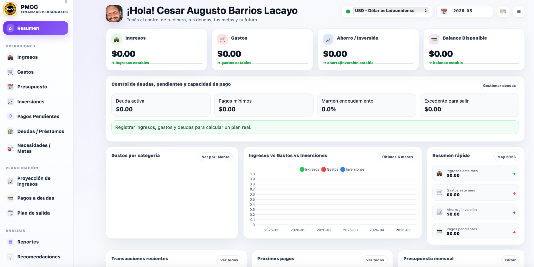 Sistema de finanzas personales PMCC